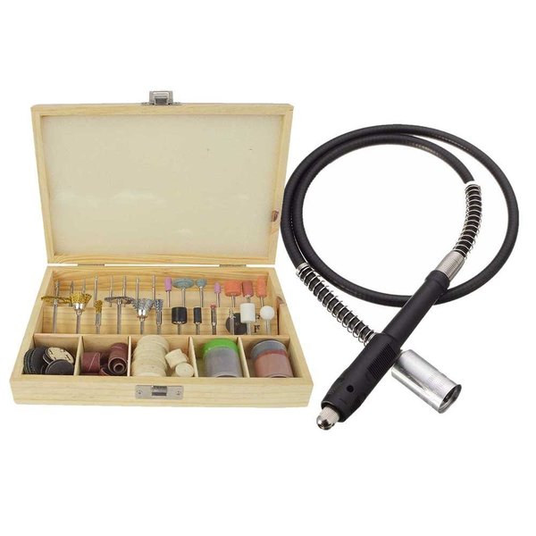 Hardin 100 Piece All-Purpose Universal Rotary Accessory Kit in Wooden Box with Flexible Drill Drive Shaft HD-100RA-KIT